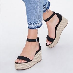 Black Open Toe Espadrille Platform Wedges -Sandals